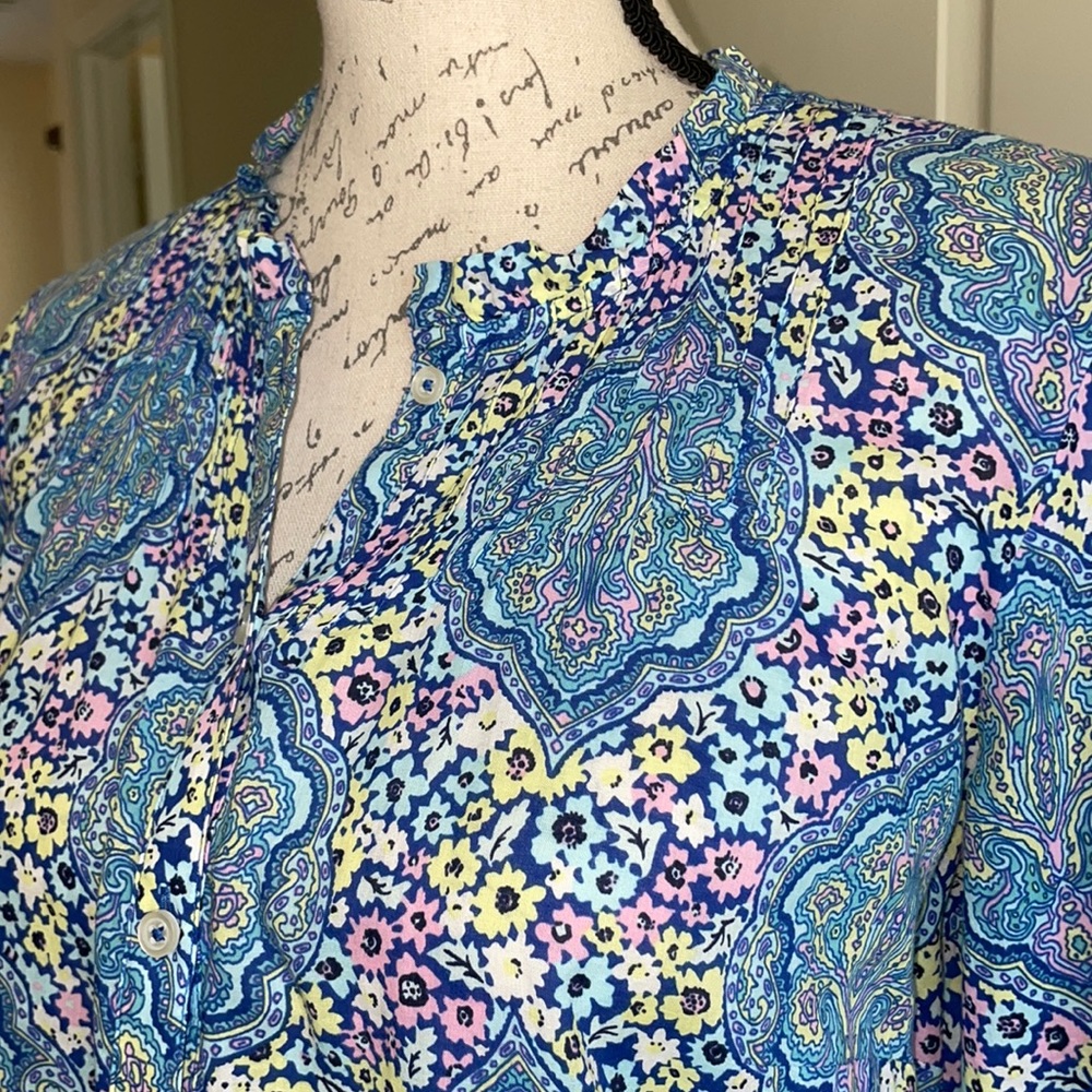 Talbots Pastel Gardens Floral Popover Blouse - Picture 3 of 10